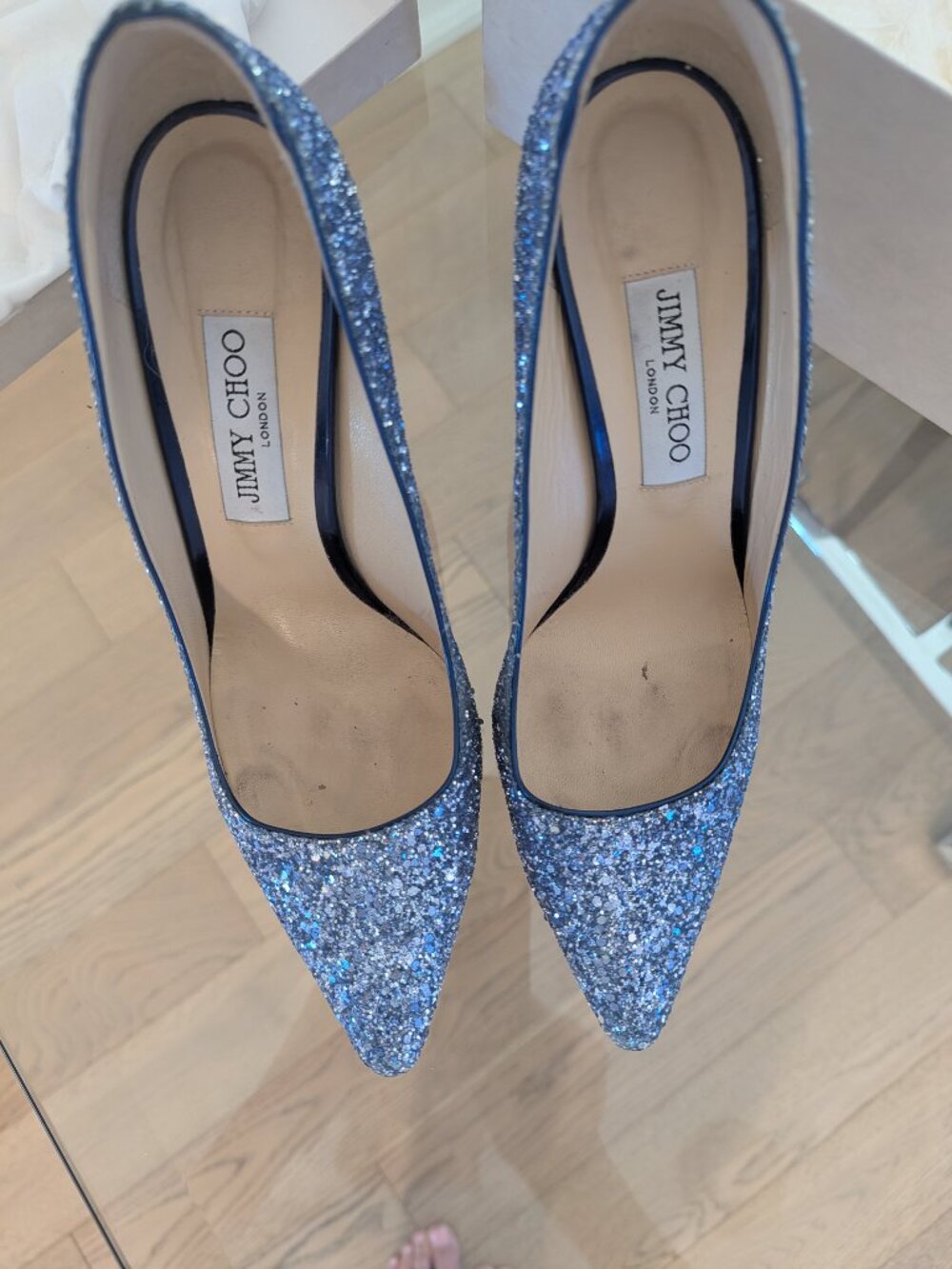 Jimmy Choo London Romy 100 Cobalt Glitter Pumps 39.5